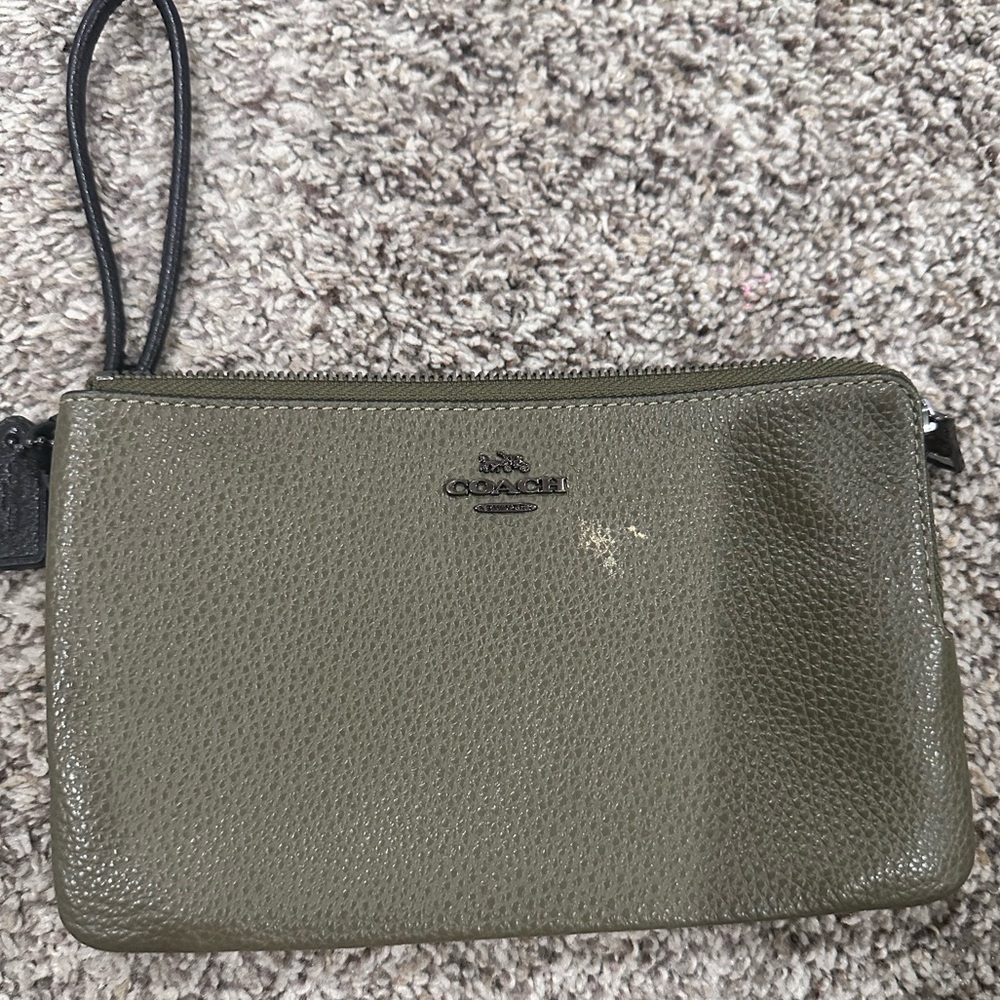 Coach Sage Green Textured Leather Clutch